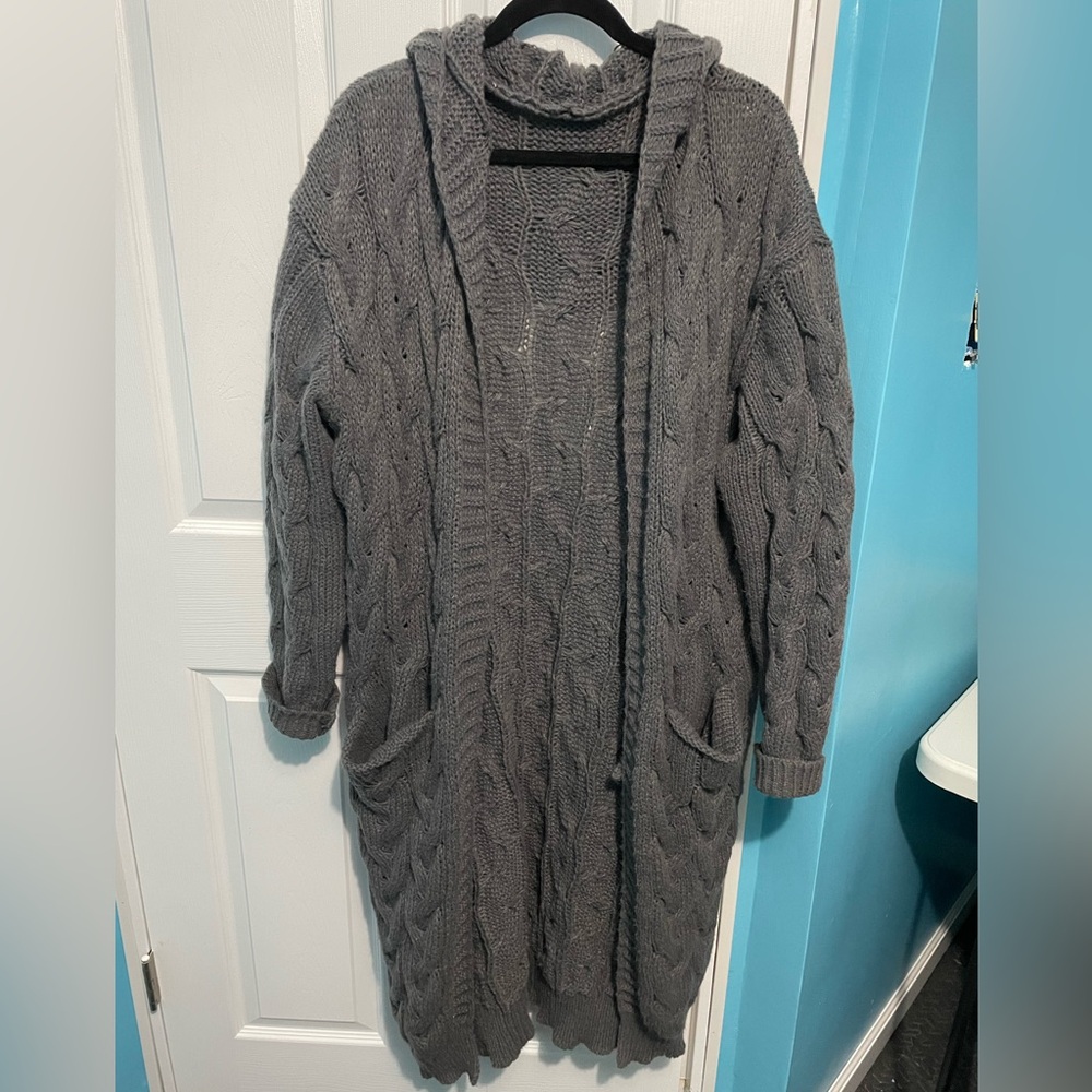 Cozy Gray Cable Knit Cardigan